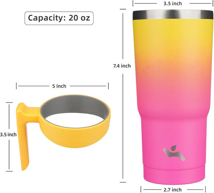20 oz Tumbler with Handle and Straw, Insulated Travel Mug | Gum; BPA-free, leak-proof tumbler with 2 lids, 2 straws, cup holder fit for coffee, office, travel & daily use
