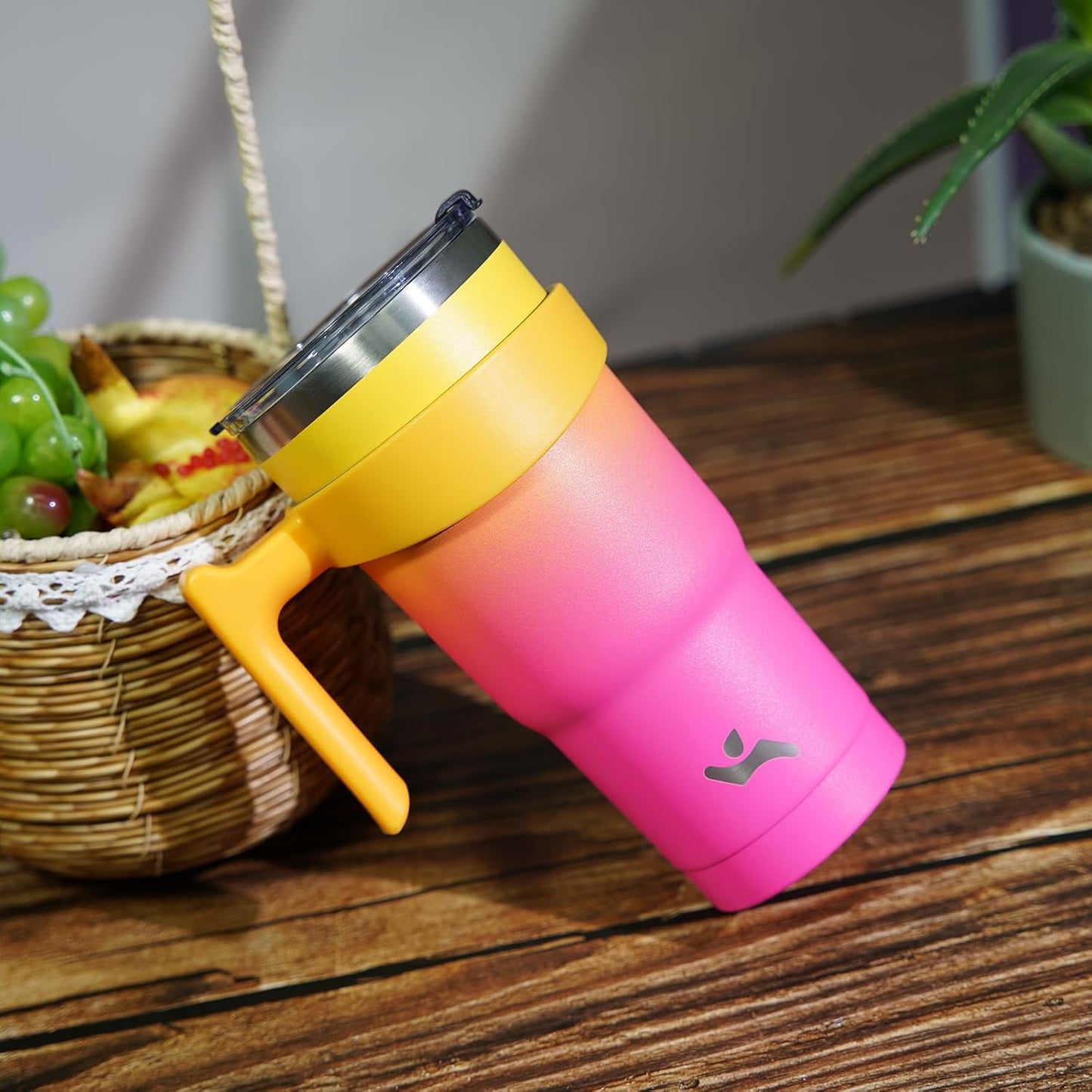 20 oz Tumbler with Handle and Straw, Insulated Travel Mug | Gum; BPA-free, leak-proof tumbler with 2 lids, 2 straws, cup holder fit for coffee, office, travel & daily use