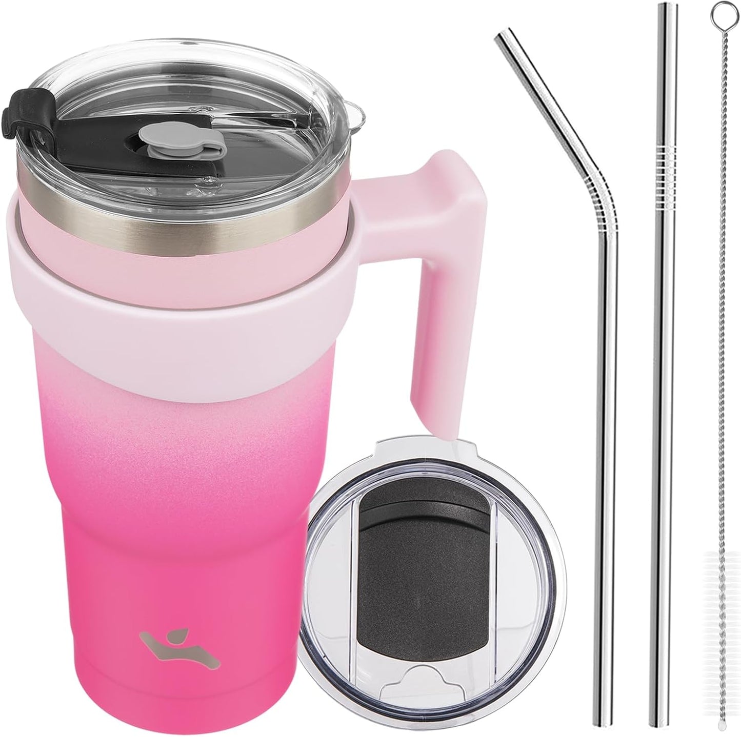 20 oz Tumbler with Handle and Straw, Insulated Travel Mug | Gum; BPA-free, leak-proof tumbler with 2 lids, 2 straws, cup holder fit for coffee, office, travel & daily use