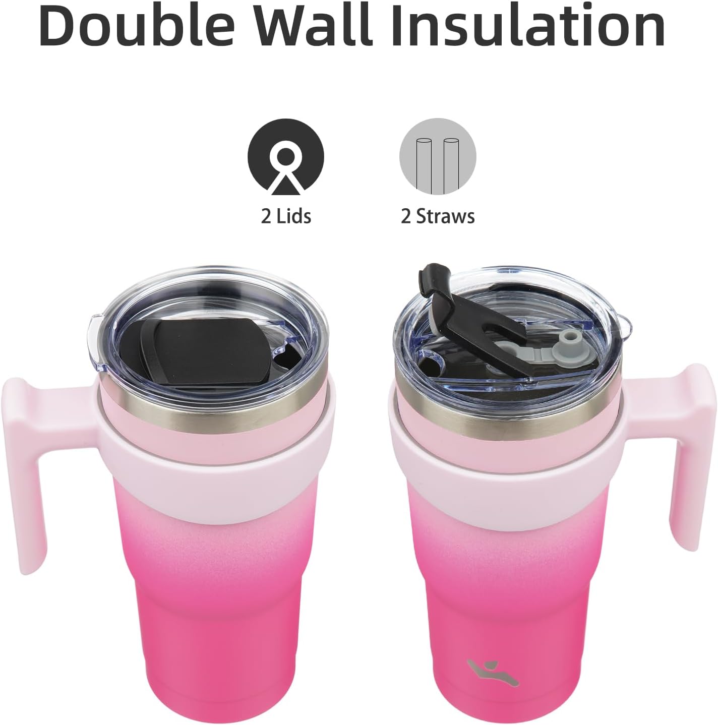 20 oz Tumbler with Handle and Straw, Insulated Travel Mug | Gum; BPA-free, leak-proof tumbler with 2 lids, 2 straws, cup holder fit for coffee, office, travel & daily use