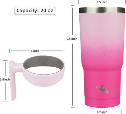 20 oz Tumbler with Handle and Straw, Insulated Travel Mug | Gum; BPA-free, leak-proof tumbler with 2 lids, 2 straws, cup holder fit for coffee, office, travel & daily use