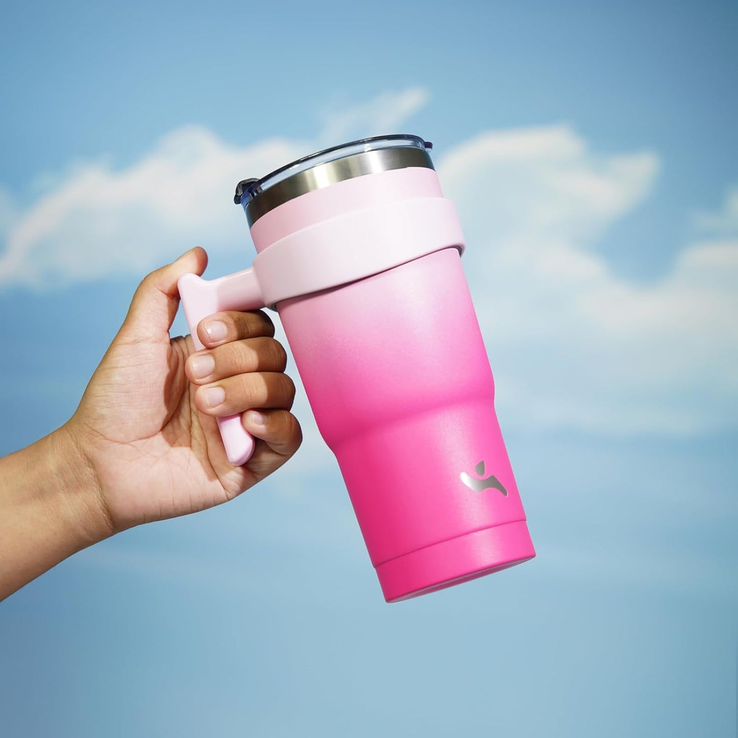20 oz Tumbler with Handle and Straw, Insulated Travel Mug | Gum; BPA-free, leak-proof tumbler with 2 lids, 2 straws, cup holder fit for coffee, office, travel & daily use