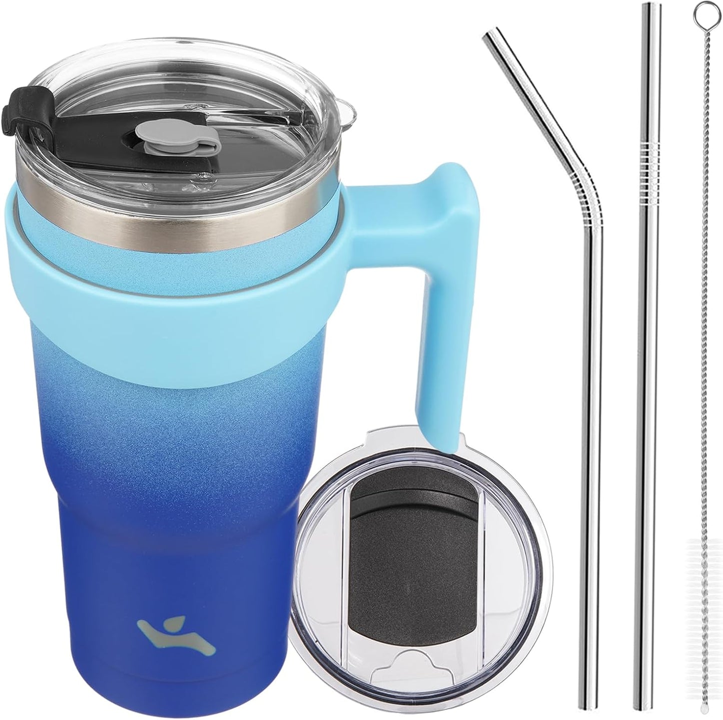 20 oz Tumbler with Handle and Straw, Insulated Travel Mug | Gum; BPA-free, leak-proof tumbler with 2 lids, 2 straws, cup holder fit for coffee, office, travel & daily use
