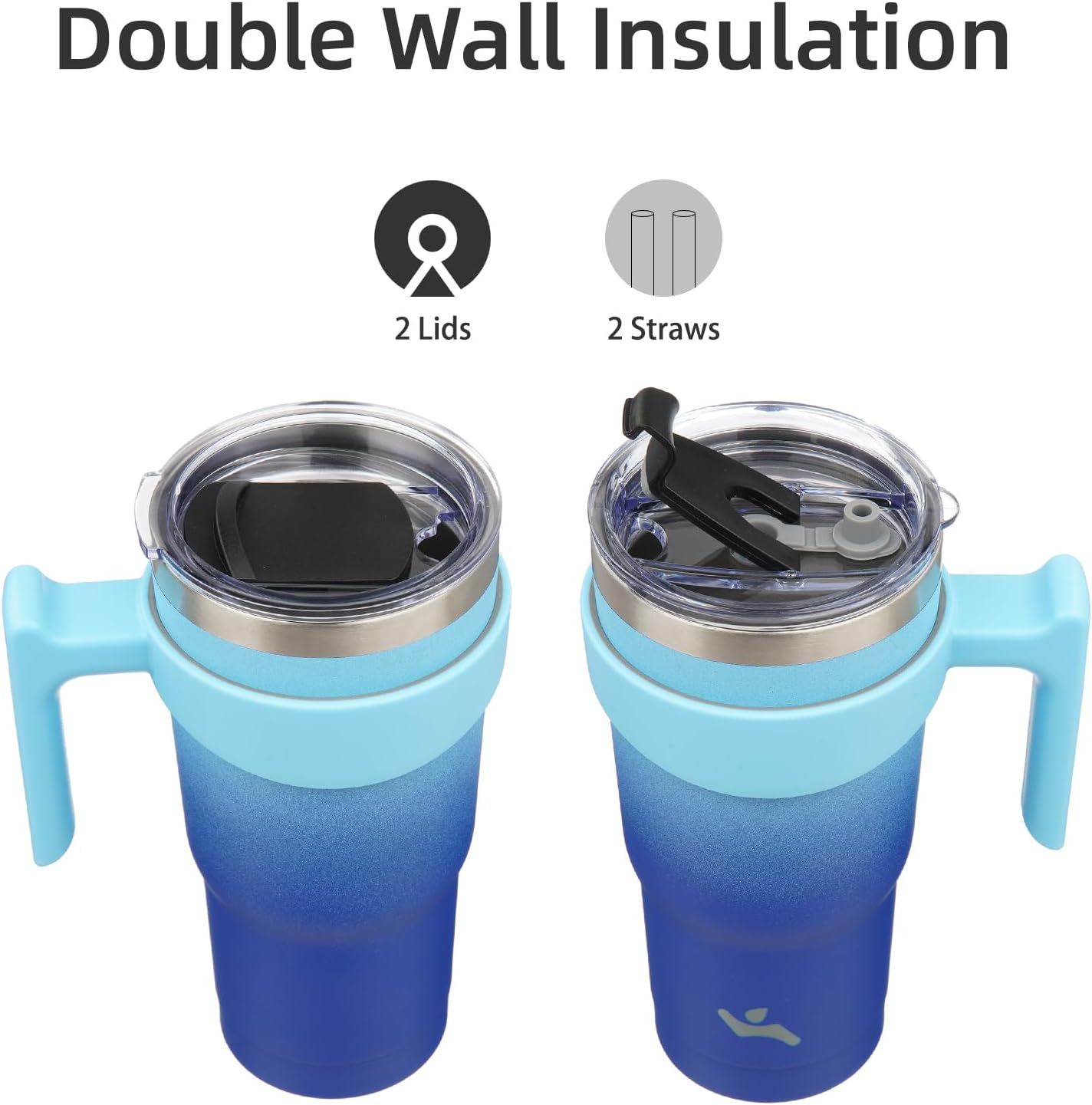 20 oz Tumbler with Handle and Straw, Insulated Travel Mug | Gum; BPA-free, leak-proof tumbler with 2 lids, 2 straws, cup holder fit for coffee, office, travel & daily use