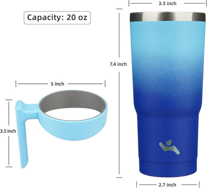 20 oz Tumbler with Handle and Straw, Insulated Travel Mug | Gum; BPA-free, leak-proof tumbler with 2 lids, 2 straws, cup holder fit for coffee, office, travel & daily use
