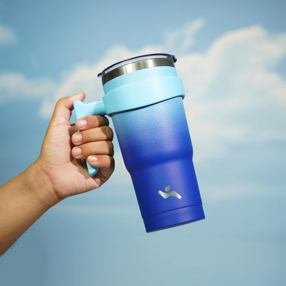 20 oz Tumbler with Handle and Straw, Insulated Travel Mug | Gum; BPA-free, leak-proof tumbler with 2 lids, 2 straws, cup holder fit for coffee, office, travel & daily use