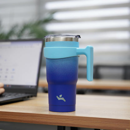 20 oz Tumbler with Handle and Straw, Insulated Travel Mug | Gum; BPA-free, leak-proof tumbler with 2 lids, 2 straws, cup holder fit for coffee, office, travel & daily use