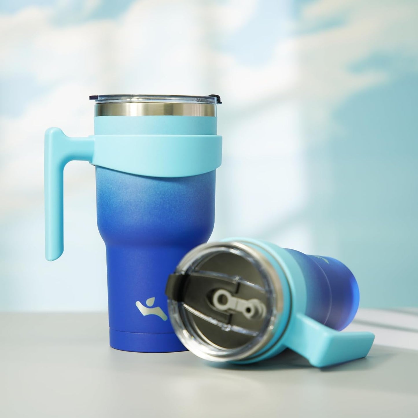 20 oz Tumbler with Handle and Straw, Insulated Travel Mug | Gum; BPA-free, leak-proof tumbler with 2 lids, 2 straws, cup holder fit for coffee, office, travel & daily use