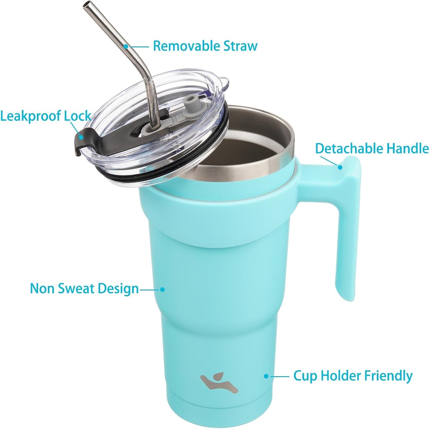 20 oz Tumbler with Handle and Straw, Insulated Travel Mug | Gum; BPA-free, leak-proof tumbler with 2 lids, 2 straws, cup holder fit for coffee, office, travel & daily use