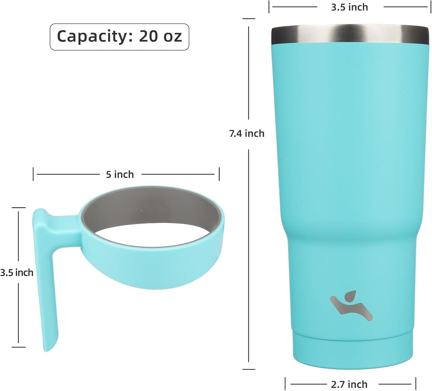 20 oz Tumbler with Handle and Straw, Insulated Travel Mug | Gum; BPA-free, leak-proof tumbler with 2 lids, 2 straws, cup holder fit for coffee, office, travel & daily use
