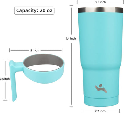 20 oz Tumbler with Handle and Straw, Insulated Travel Mug | Gum; BPA-free, leak-proof tumbler with 2 lids, 2 straws, cup holder fit for coffee, office, travel & daily use