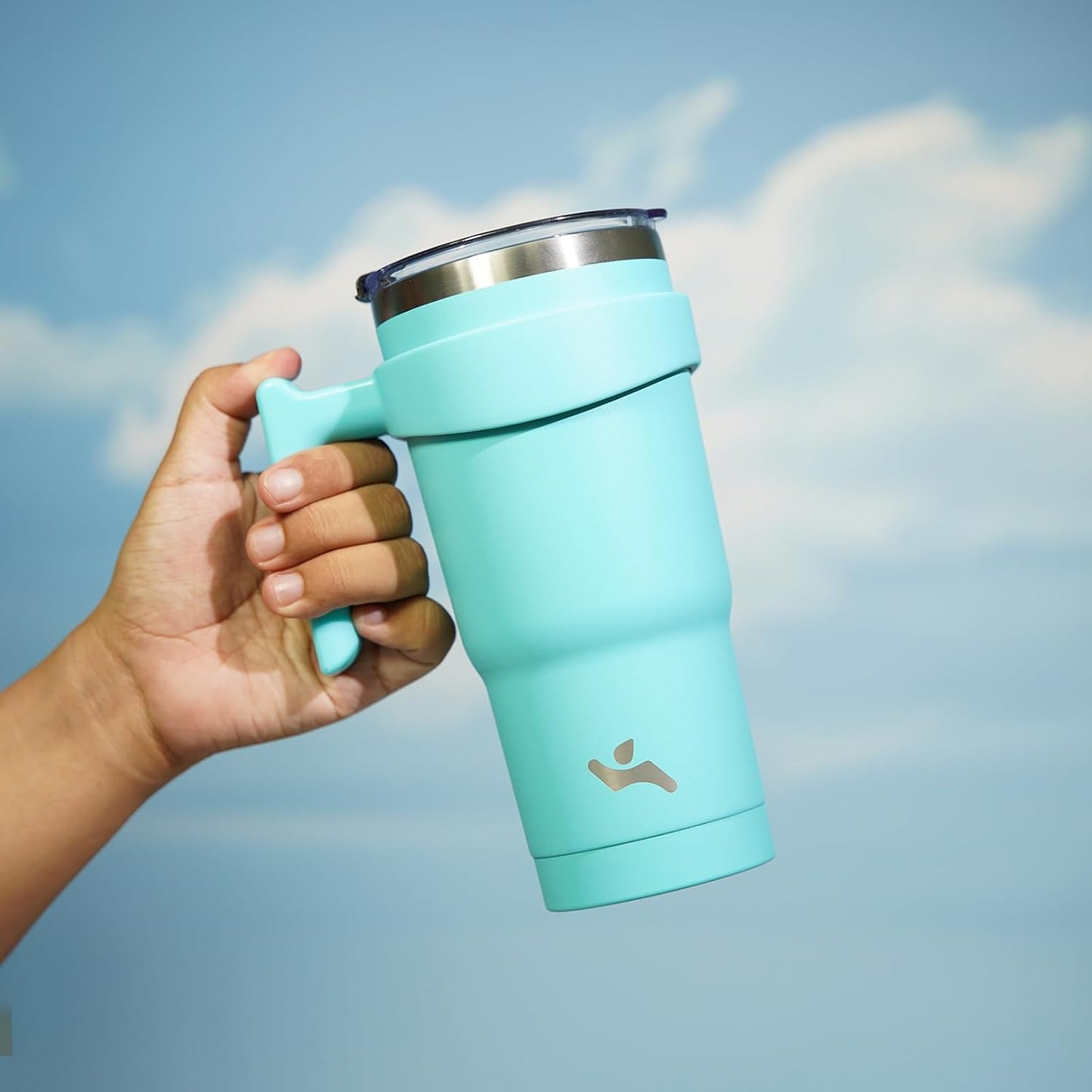 20 oz Tumbler with Handle and Straw, Insulated Travel Mug | Gum; BPA-free, leak-proof tumbler with 2 lids, 2 straws, cup holder fit for coffee, office, travel & daily use
