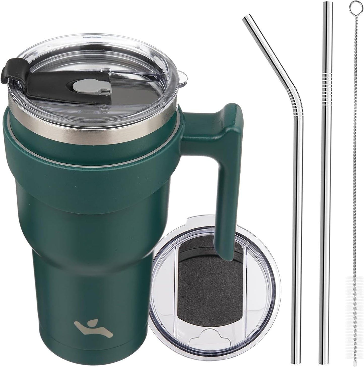 20 oz Tumbler with Handle and Straw, Insulated Travel Mug | Gum; BPA-free, leak-proof tumbler with 2 lids, 2 straws, cup holder fit for coffee, office, travel & daily use
