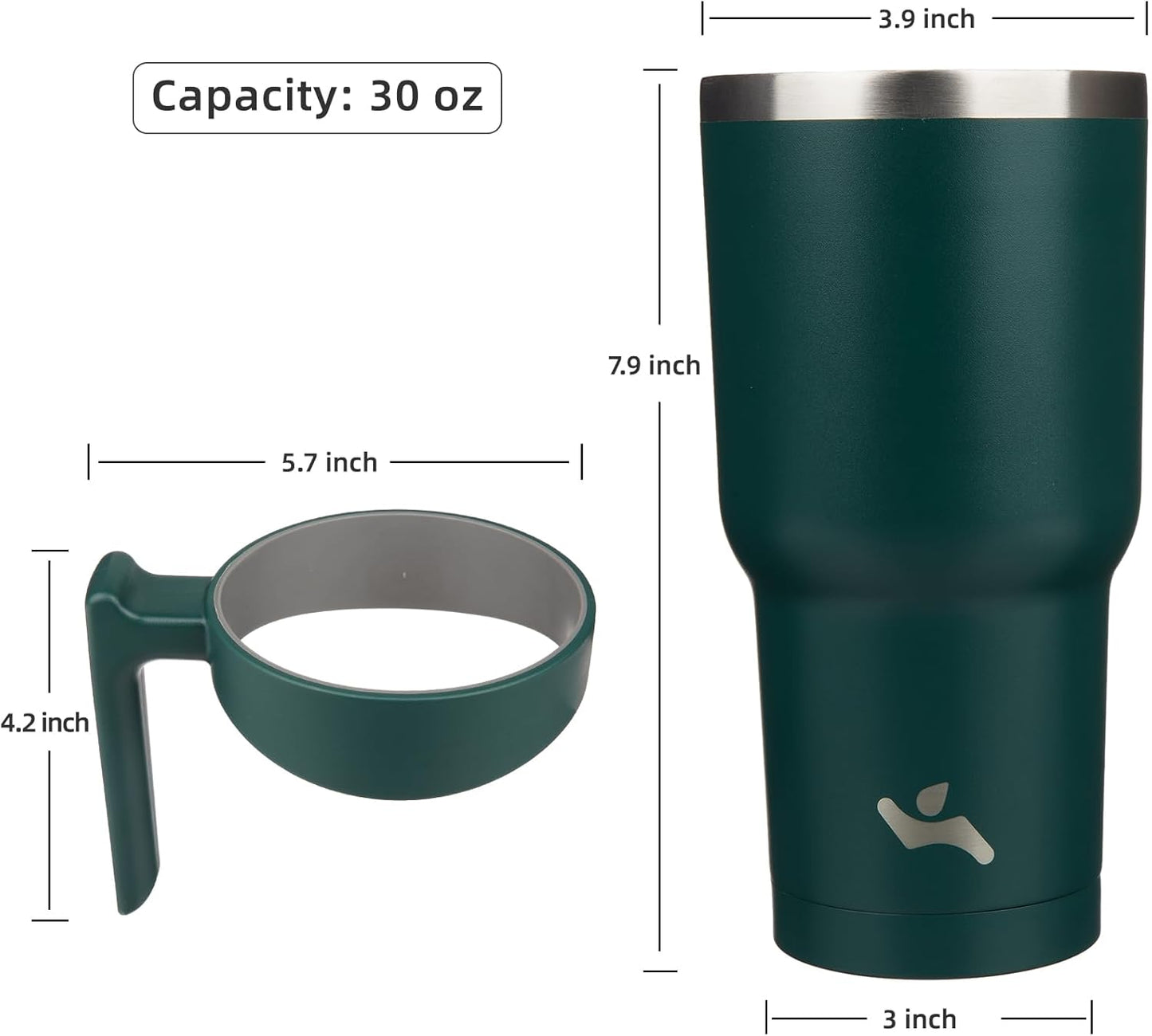 20 oz Tumbler with Handle and Straw, Insulated Travel Mug | Gum; BPA-free, leak-proof tumbler with 2 lids, 2 straws, cup holder fit for coffee, office, travel & daily use