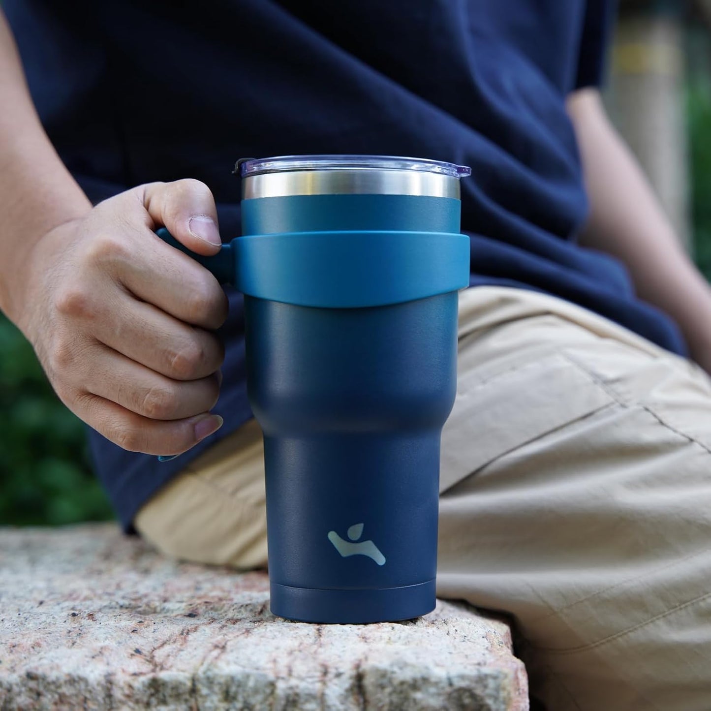 20 oz Tumbler with Handle and Straw, Insulated Travel Mug | Gum; BPA-free, leak-proof tumbler with 2 lids, 2 straws, cup holder fit for coffee, office, travel & daily use