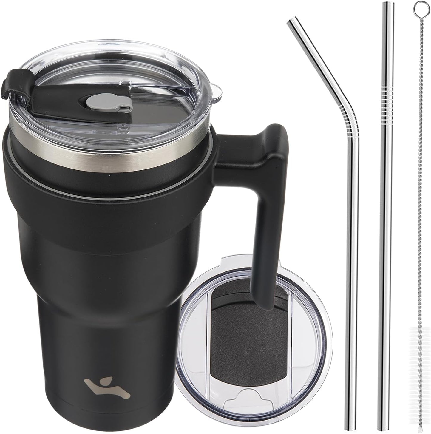 20 oz Tumbler with Handle and Straw, Insulated Travel Mug | Gum; BPA-free, leak-proof tumbler with 2 lids, 2 straws, cup holder fit for coffee, office, travel & daily use