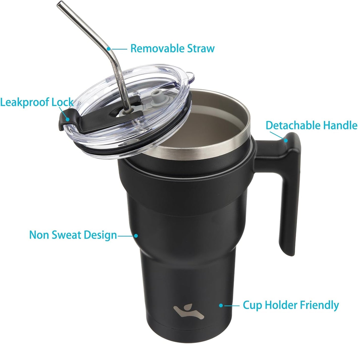 20 oz Tumbler with Handle and Straw, Insulated Travel Mug | Gum; BPA-free, leak-proof tumbler with 2 lids, 2 straws, cup holder fit for coffee, office, travel & daily use