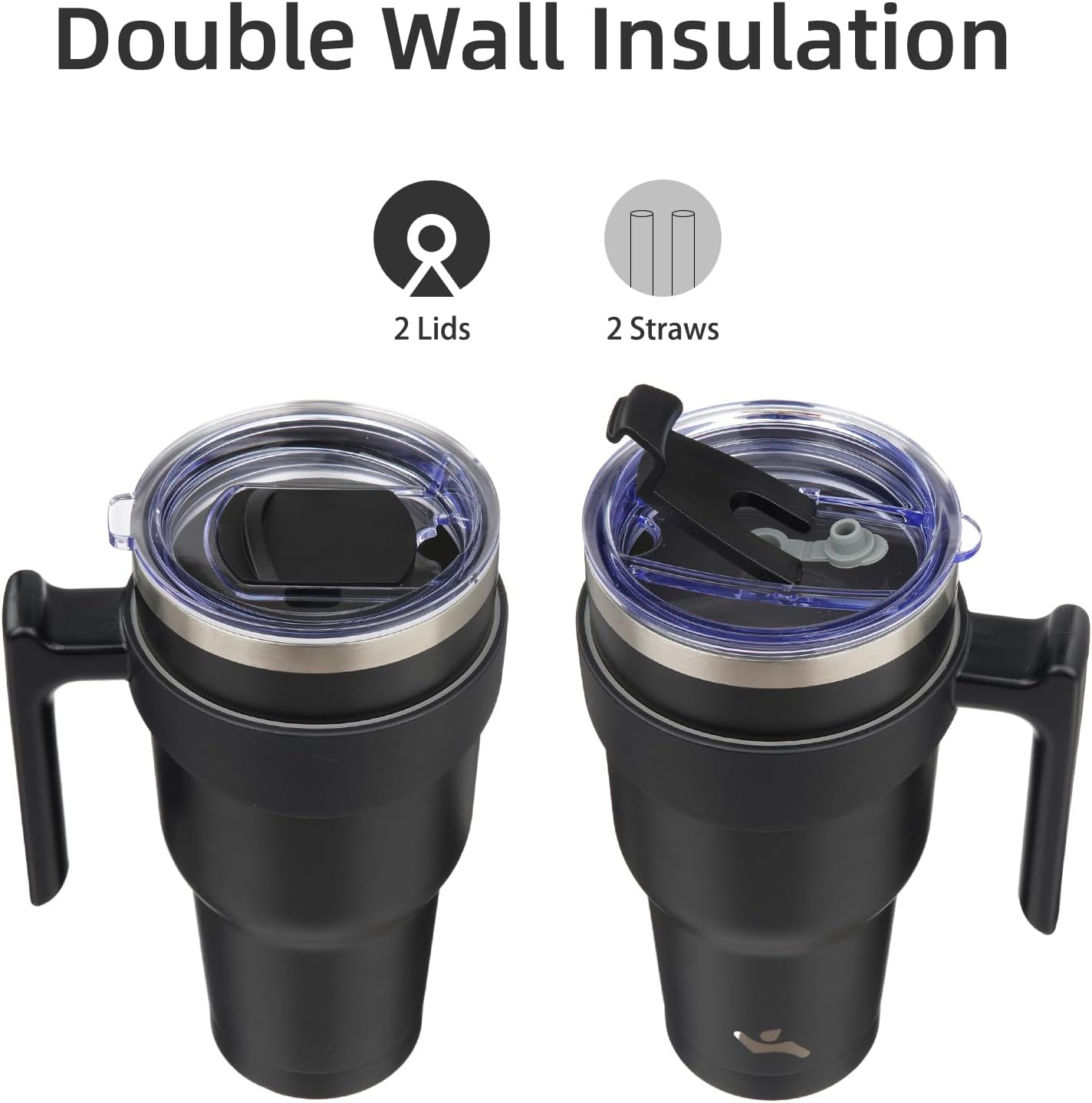 20 oz Tumbler with Handle and Straw, Insulated Travel Mug | Gum; BPA-free, leak-proof tumbler with 2 lids, 2 straws, cup holder fit for coffee, office, travel & daily use