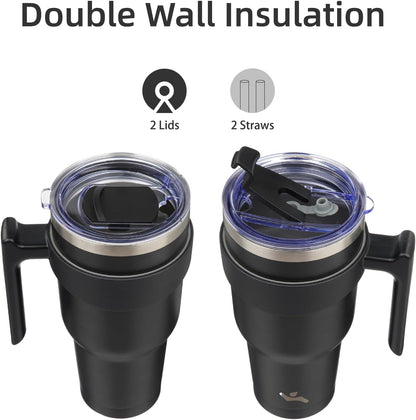 20 oz Tumbler with Handle and Straw, Insulated Travel Mug | Gum; BPA-free, leak-proof tumbler with 2 lids, 2 straws, cup holder fit for coffee, office, travel & daily use