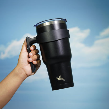 20 oz Tumbler with Handle and Straw, Insulated Travel Mug | Gum; BPA-free, leak-proof tumbler with 2 lids, 2 straws, cup holder fit for coffee, office, travel & daily use