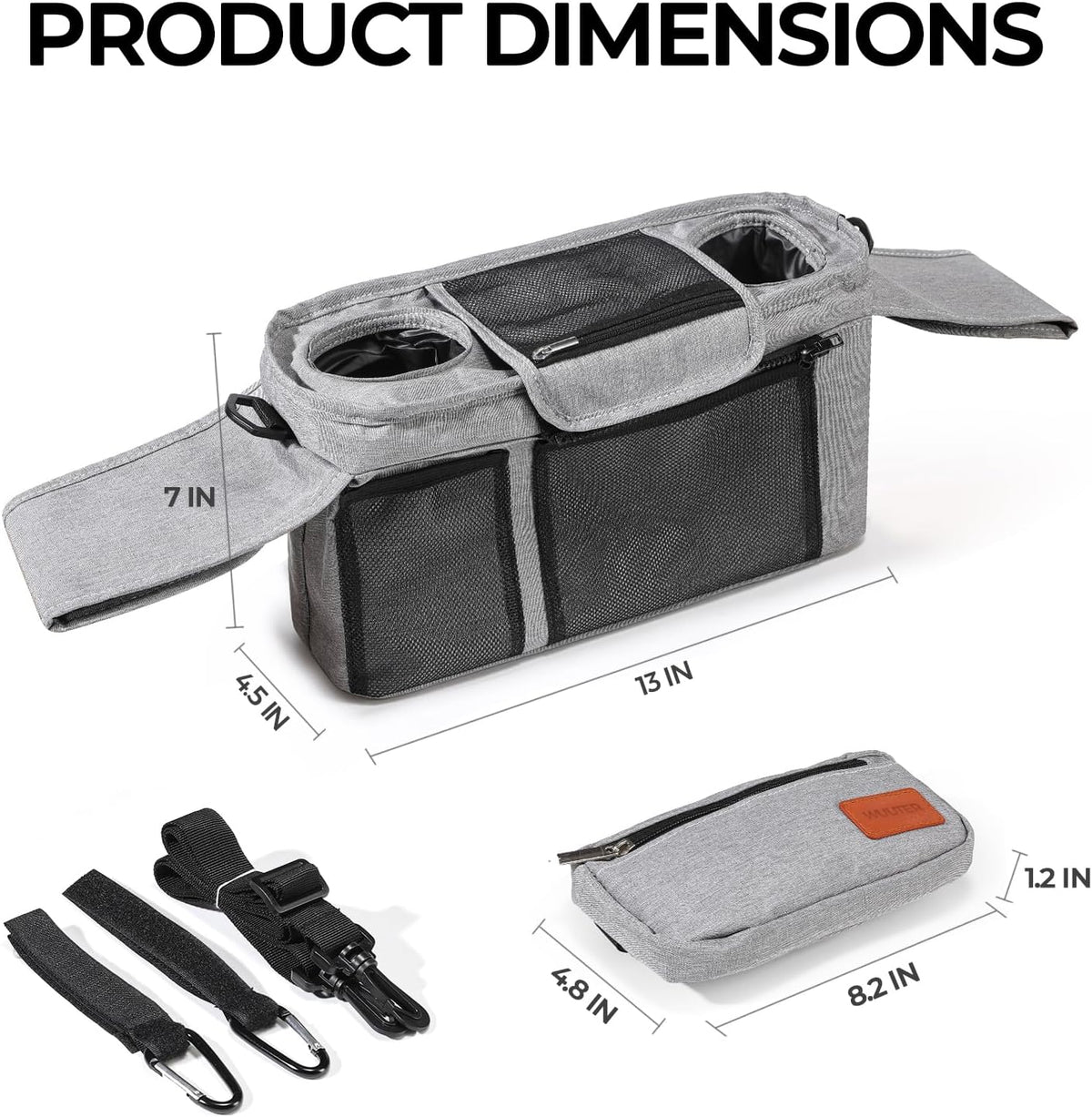 Stroller Organizer with Cup Holder Detachable Wristlet Large Capacity Baby Stroller Bag for Mom, Fits Uppababy, Baby Jogger, Britax, BOB, More (Grey)