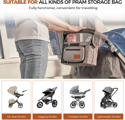 Stroller Organizer with Cup Holder Detachable Wristlet Large Capacity Baby Stroller Bag for Mom, Fits Uppababy, Baby Jogger, Britax, BOB, More (Grey)