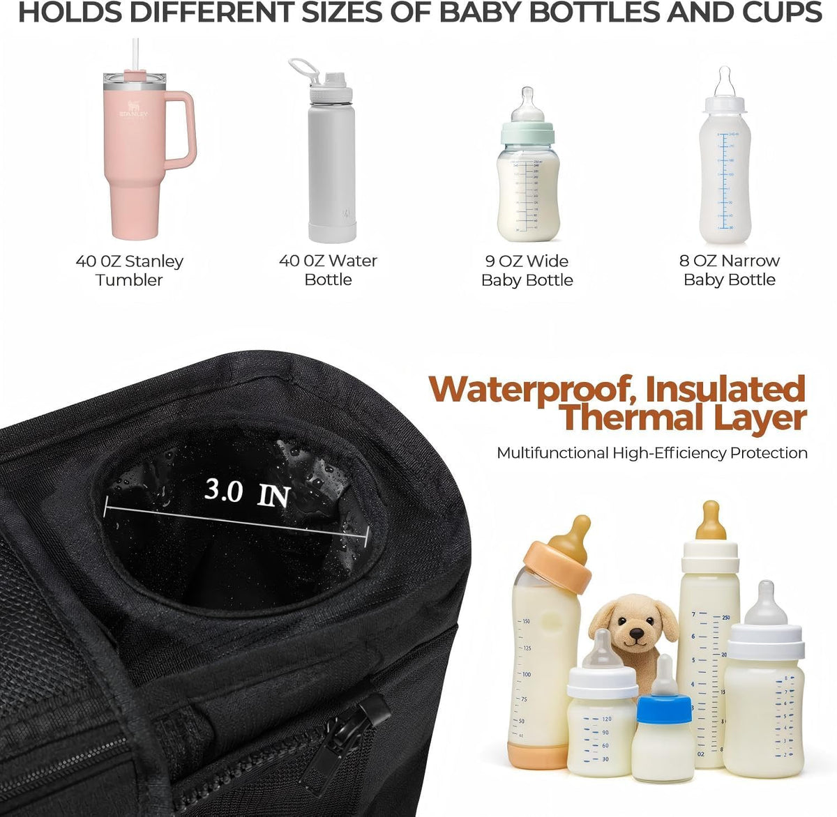 Stroller Organizer with Cup Holder Detachable Wristlet Large Capacity Baby Stroller Bag for Mom, Fits Uppababy, Baby Jogger, Britax, BOB, More (Grey)