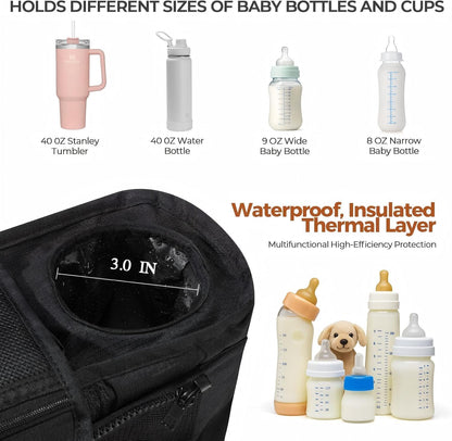 Stroller Organizer with Cup Holder Detachable Wristlet Large Capacity Baby Stroller Bag for Mom, Fits Uppababy, Baby Jogger, Britax, BOB, More (Grey)