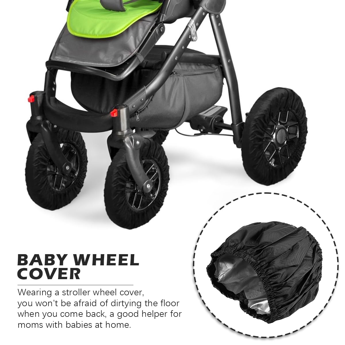 4 Pcs Stroller Wheel Protection Covers, Wheelchair Tire Protector for Baby Stroller Jogger Wheels (Small) (Front Wheel)