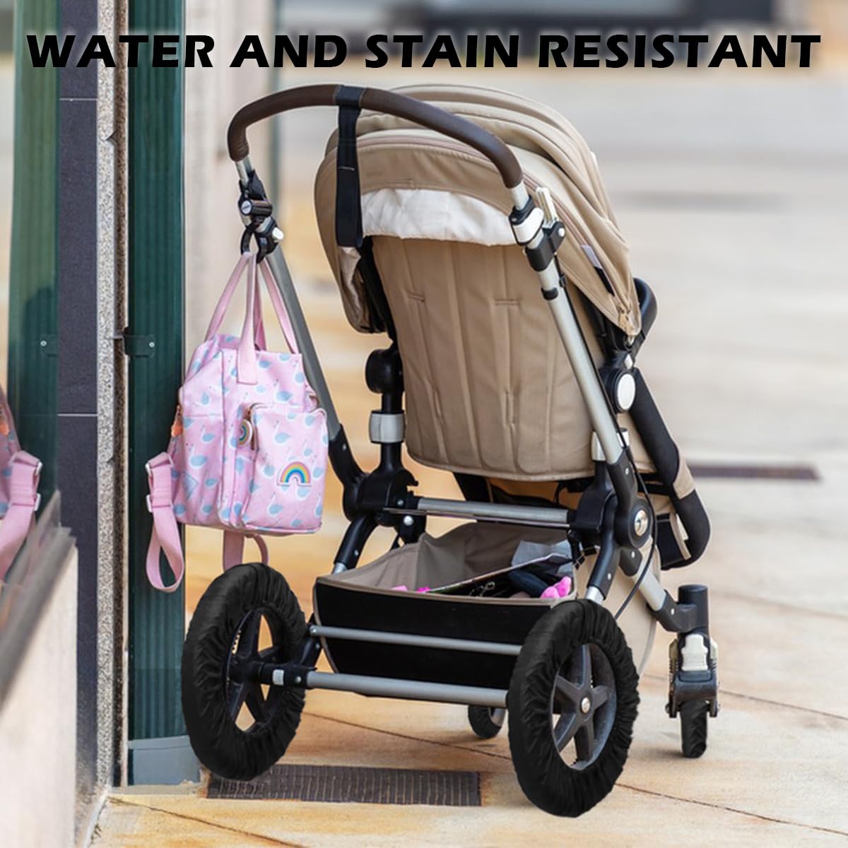 4 Pcs Stroller Wheel Protection Covers, Wheelchair Tire Protector for Baby Stroller Jogger Wheels (Small) (Front Wheel)