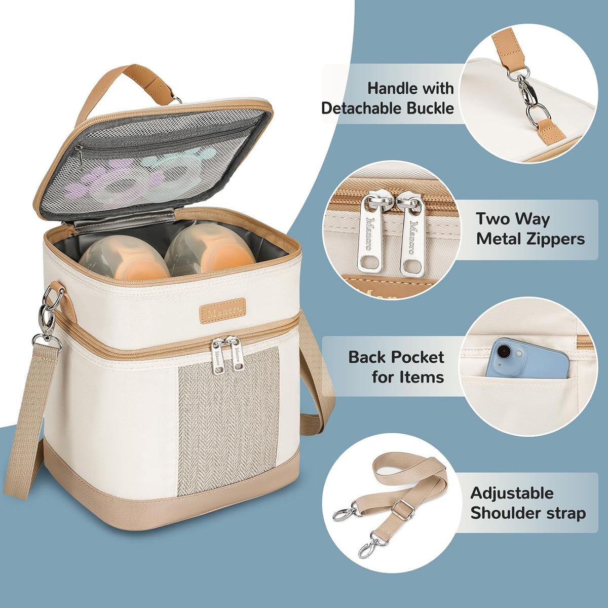 Breastmilk Cooler Bag with Ice Pack, Insulated Baby Bottles Bag