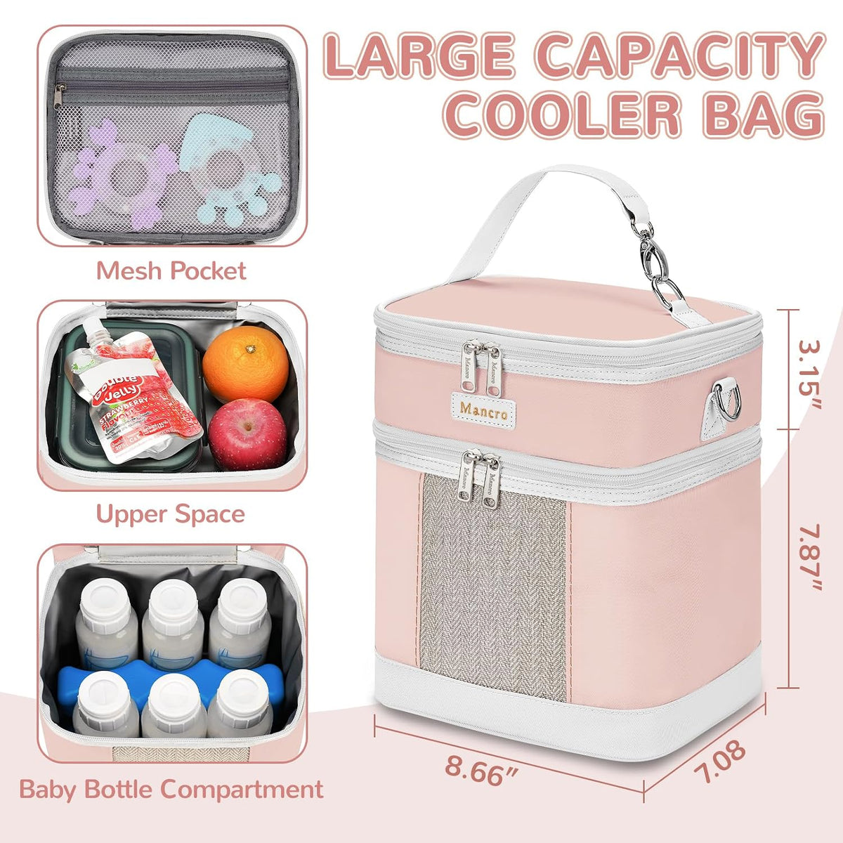 Breastmilk Cooler Bag with Ice Pack, Insulated Baby Bottles Bag