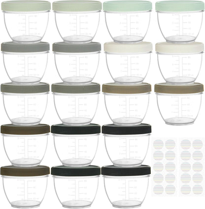 18 Sets Baby Food Storage, 4 Ounce Plastic Baby Food Containers with Lids, 9 Urban Colors, with Lids Labels