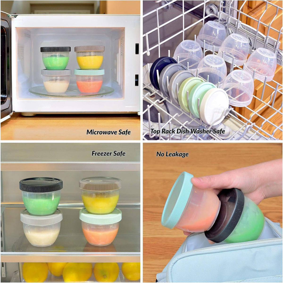 18 Sets Baby Food Storage, 4 Ounce Plastic Baby Food Containers with Lids, 9 Urban Colors, with Lids Labels