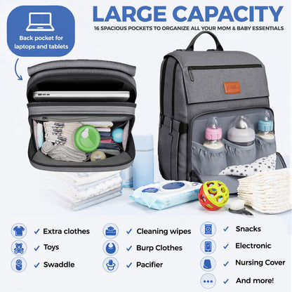 Baby Diaper Bag Backpack - Large Bag for Boys & Girls, Waterproof Diaper Backpack - Travel Diaper Bags w/Changing Pad, Baby Registry Search & Shower Gifts - Essentials Must Haves Newborn Stuff