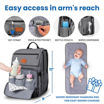 Baby Diaper Bag Backpack - Large Bag for Boys & Girls, Waterproof Diaper Backpack - Travel Diaper Bags w/Changing Pad, Baby Registry Search & Shower Gifts - Essentials Must Haves Newborn Stuff