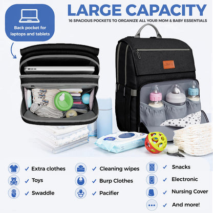 Baby Diaper Bag Backpack - Large Bag for Boys & Girls, Waterproof Diaper Backpack - Travel Diaper Bags w/Changing Pad, Baby Registry Search & Shower Gifts - Essentials Must Haves Newborn Stuff