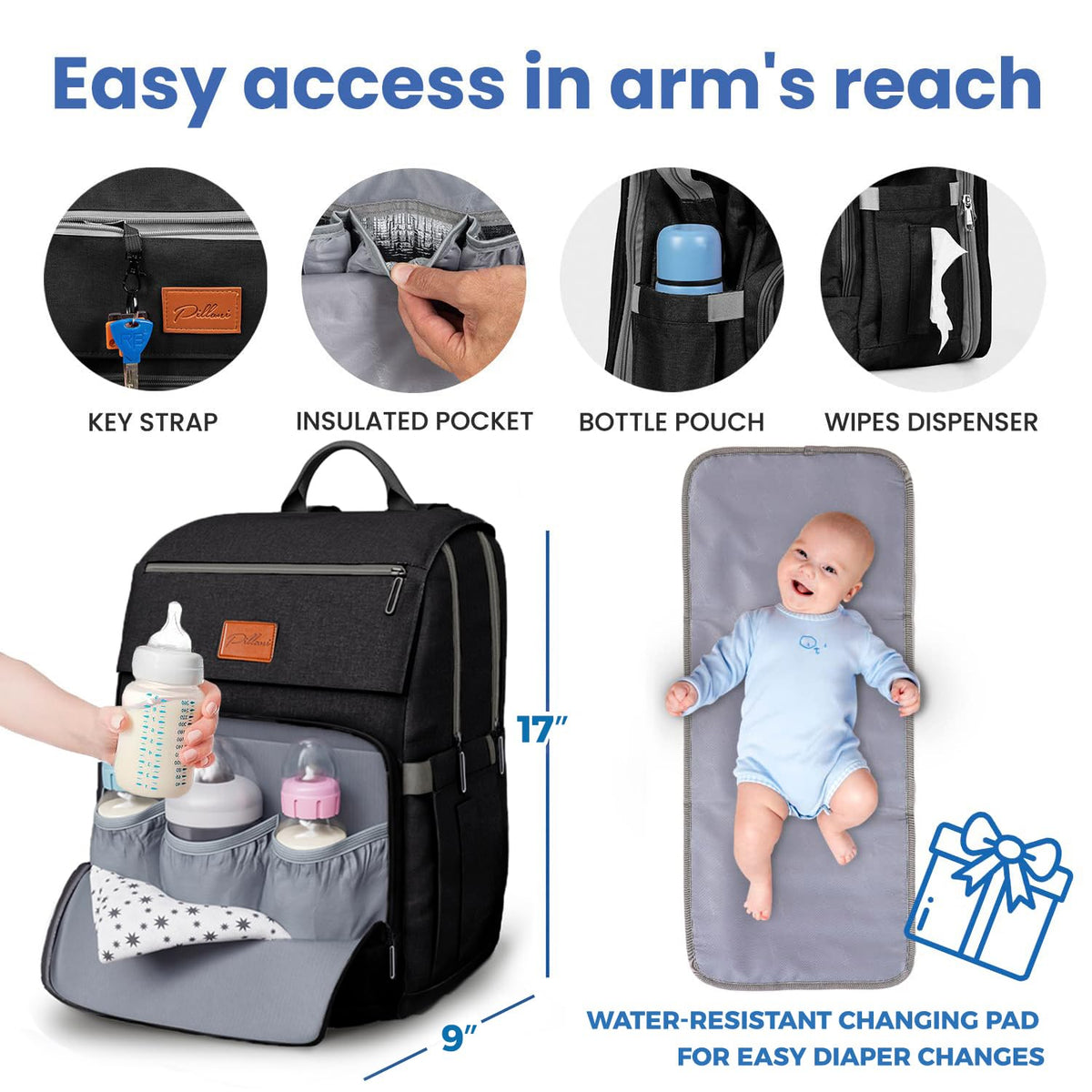 Baby Diaper Bag Backpack - Large Bag for Boys & Girls, Waterproof Diaper Backpack - Travel Diaper Bags w/Changing Pad, Baby Registry Search & Shower Gifts - Essentials Must Haves Newborn Stuff