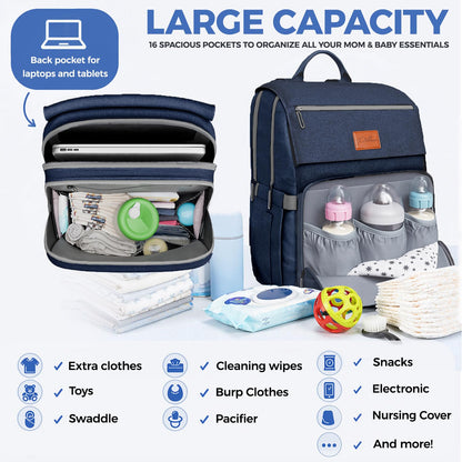 Baby Diaper Bag Backpack - Large Bag for Boys & Girls, Waterproof Diaper Backpack - Travel Diaper Bags w/Changing Pad, Baby Registry Search & Shower Gifts - Essentials Must Haves Newborn Stuff