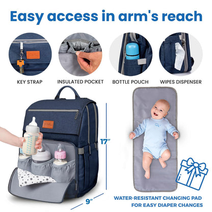 Baby Diaper Bag Backpack - Large Bag for Boys & Girls, Waterproof Diaper Backpack - Travel Diaper Bags w/Changing Pad, Baby Registry Search & Shower Gifts - Essentials Must Haves Newborn Stuff