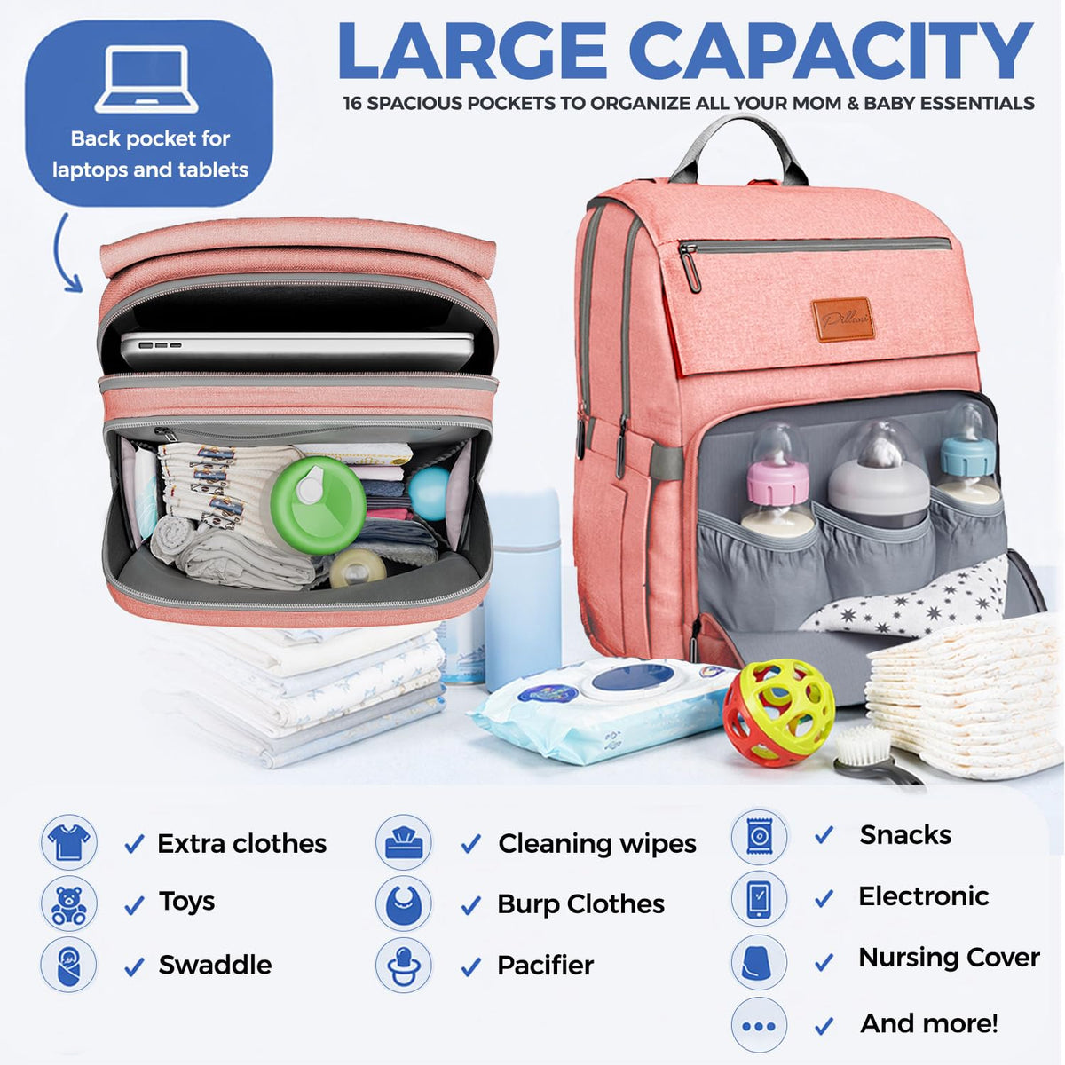 Baby Diaper Bag Backpack - Large Bag for Boys & Girls, Waterproof Diaper Backpack - Travel Diaper Bags w/Changing Pad, Baby Registry Search & Shower Gifts - Essentials Must Haves Newborn Stuff