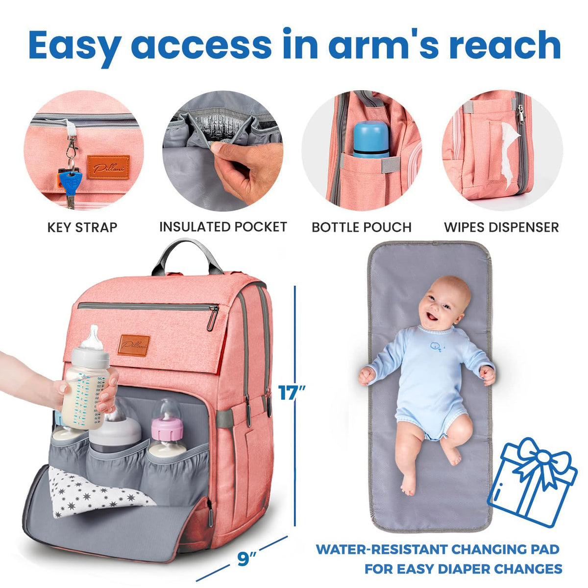Baby Diaper Bag Backpack - Large Bag for Boys & Girls, Waterproof Diaper Backpack - Travel Diaper Bags w/Changing Pad, Baby Registry Search & Shower Gifts - Essentials Must Haves Newborn Stuff