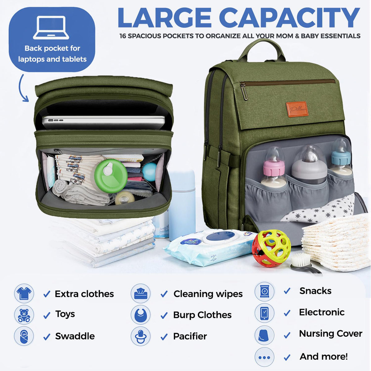 Baby Diaper Bag Backpack - Large Bag for Boys & Girls, Waterproof Diaper Backpack - Travel Diaper Bags w/Changing Pad, Baby Registry Search & Shower Gifts - Essentials Must Haves Newborn Stuff