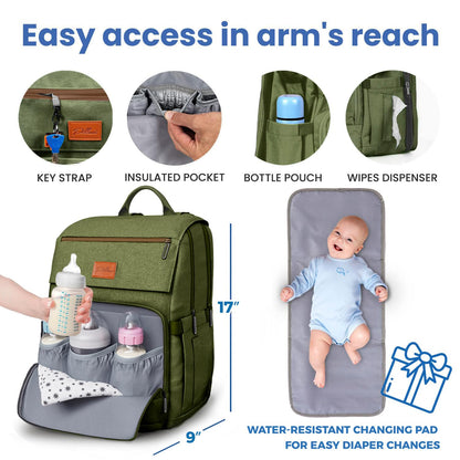 Baby Diaper Bag Backpack - Large Bag for Boys & Girls, Waterproof Diaper Backpack - Travel Diaper Bags w/Changing Pad, Baby Registry Search & Shower Gifts - Essentials Must Haves Newborn Stuff