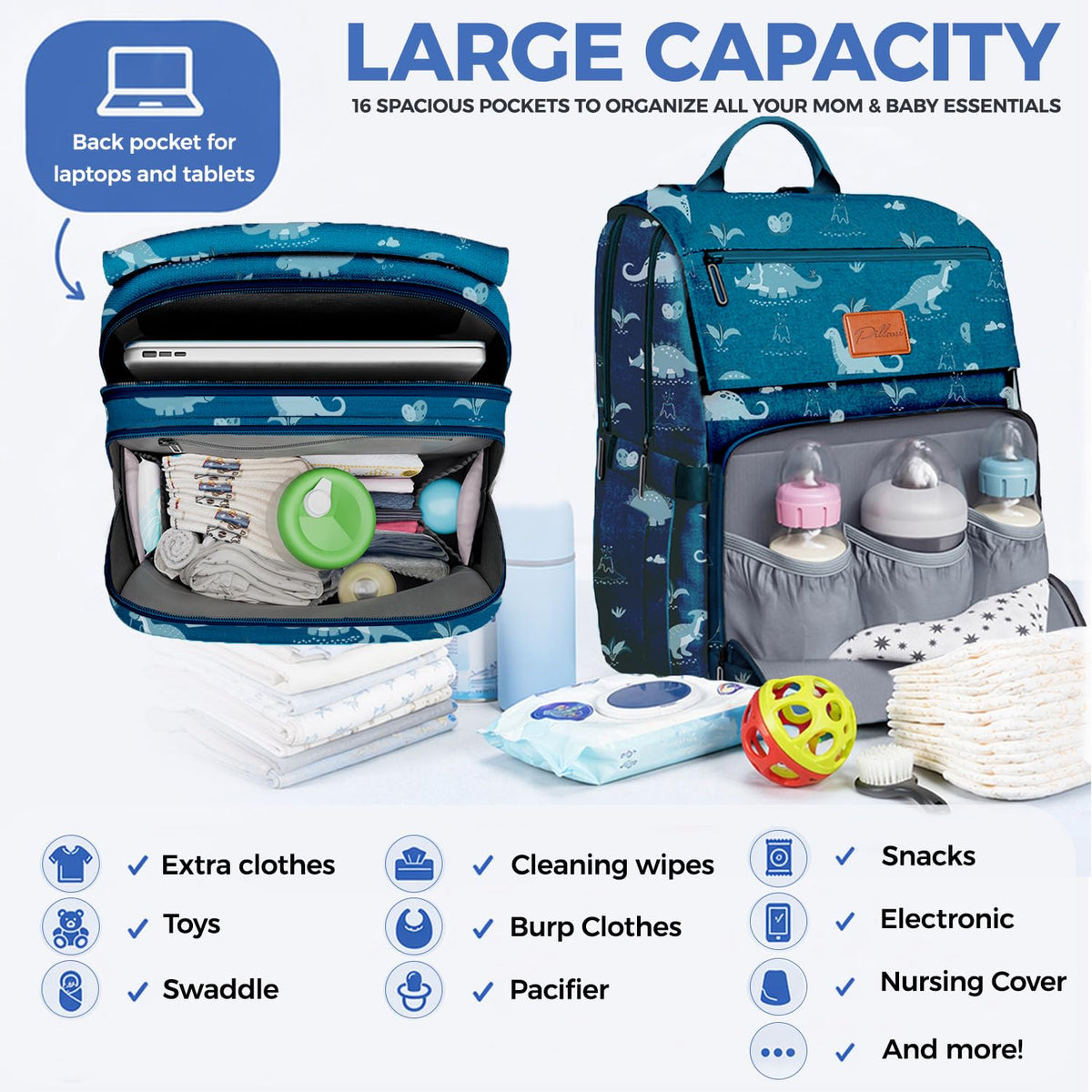 Baby Diaper Bag Backpack - Large Bag for Boys & Girls, Waterproof Diaper Backpack - Travel Diaper Bags w/Changing Pad, Baby Registry Search & Shower Gifts - Essentials Must Haves Newborn Stuff