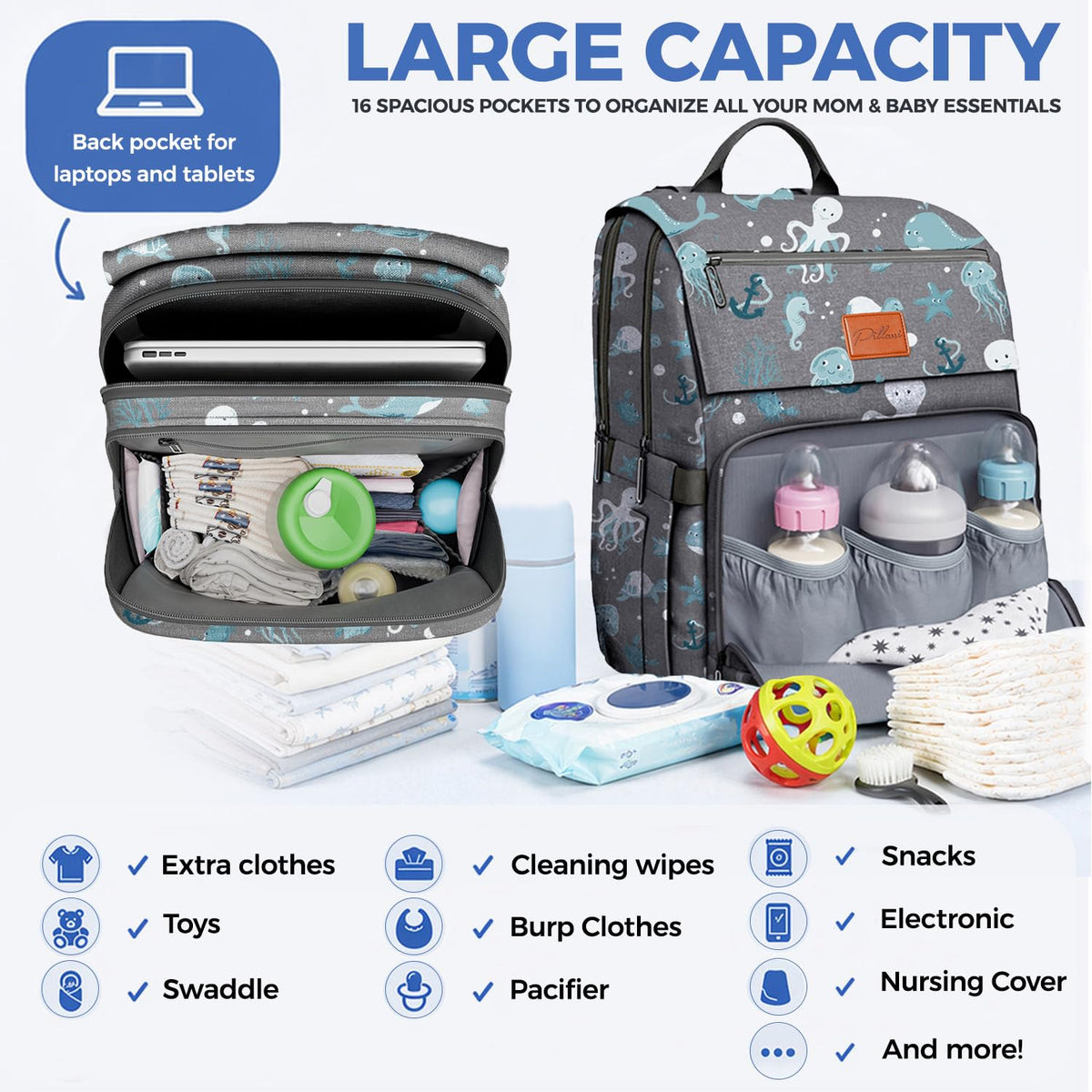 Baby Diaper Bag Backpack - Large Bag for Boys & Girls, Waterproof Diaper Backpack - Travel Diaper Bags w/Changing Pad, Baby Registry Search & Shower Gifts - Essentials Must Haves Newborn Stuff