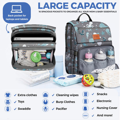 Baby Diaper Bag Backpack - Large Bag for Boys & Girls, Waterproof Diaper Backpack - Travel Diaper Bags w/Changing Pad, Baby Registry Search & Shower Gifts - Essentials Must Haves Newborn Stuff