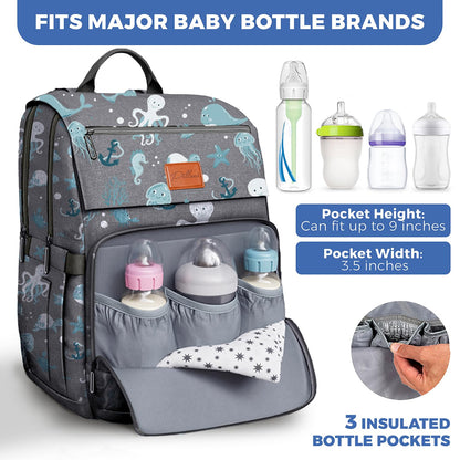 Baby Diaper Bag Backpack - Large Bag for Boys & Girls, Waterproof Diaper Backpack - Travel Diaper Bags w/Changing Pad, Baby Registry Search & Shower Gifts - Essentials Must Haves Newborn Stuff