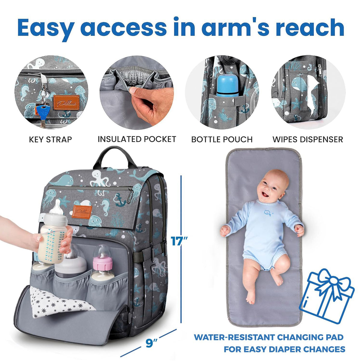 Baby Diaper Bag Backpack - Large Bag for Boys & Girls, Waterproof Diaper Backpack - Travel Diaper Bags w/Changing Pad, Baby Registry Search & Shower Gifts - Essentials Must Haves Newborn Stuff