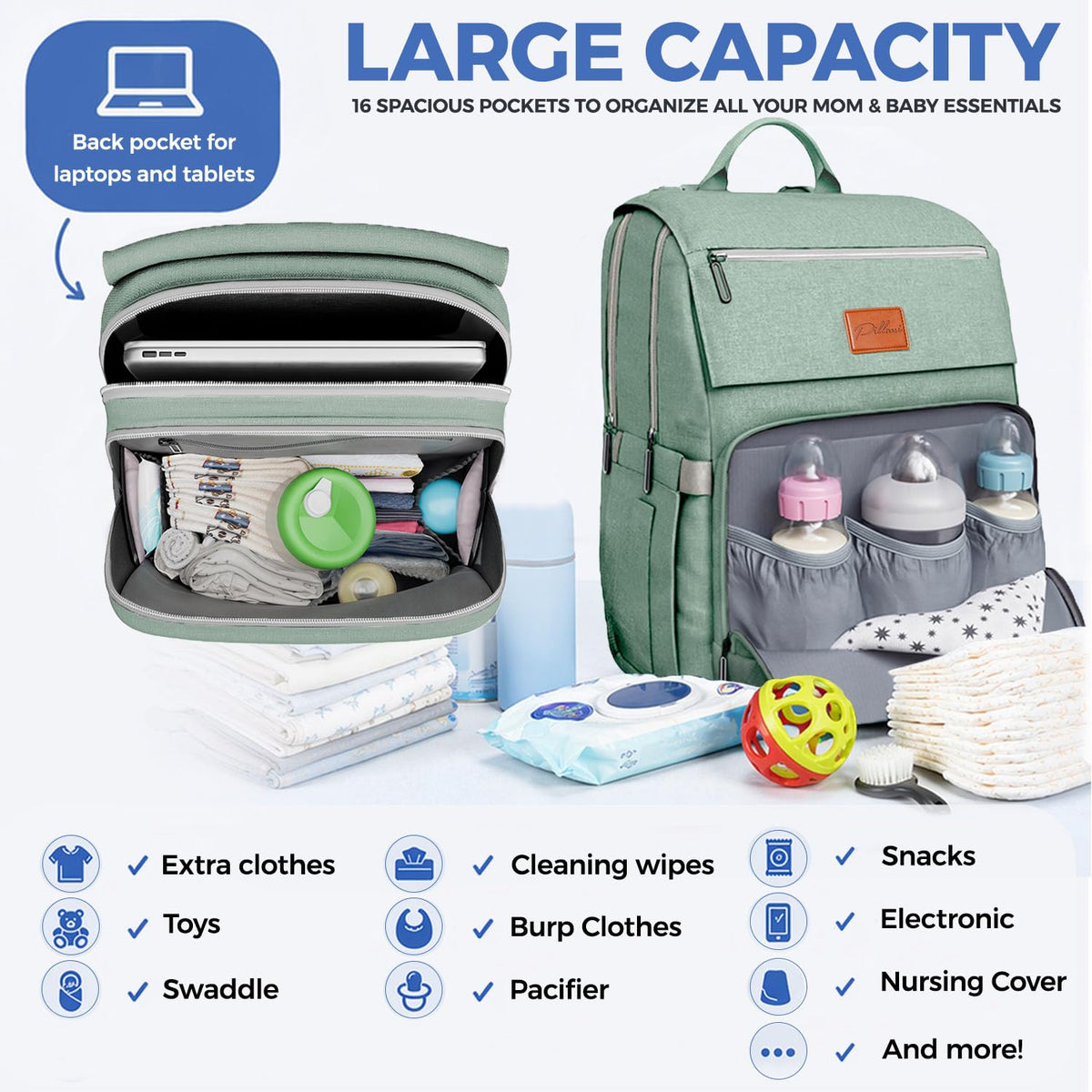 Baby Diaper Bag Backpack - Large Bag for Boys & Girls, Waterproof Diaper Backpack - Travel Diaper Bags w/Changing Pad, Baby Registry Search & Shower Gifts - Essentials Must Haves Newborn Stuff